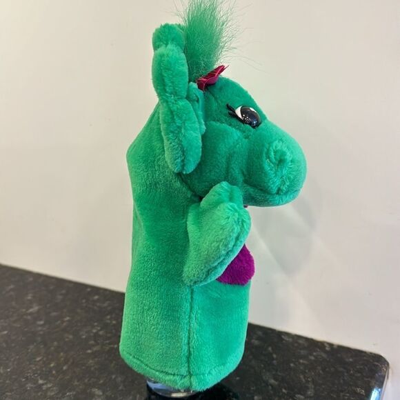 Baby Bop Green Dinosaur Plush Hand Puppet Lyons Group 1990's 9.5-inch Long - Picture 5 of 7